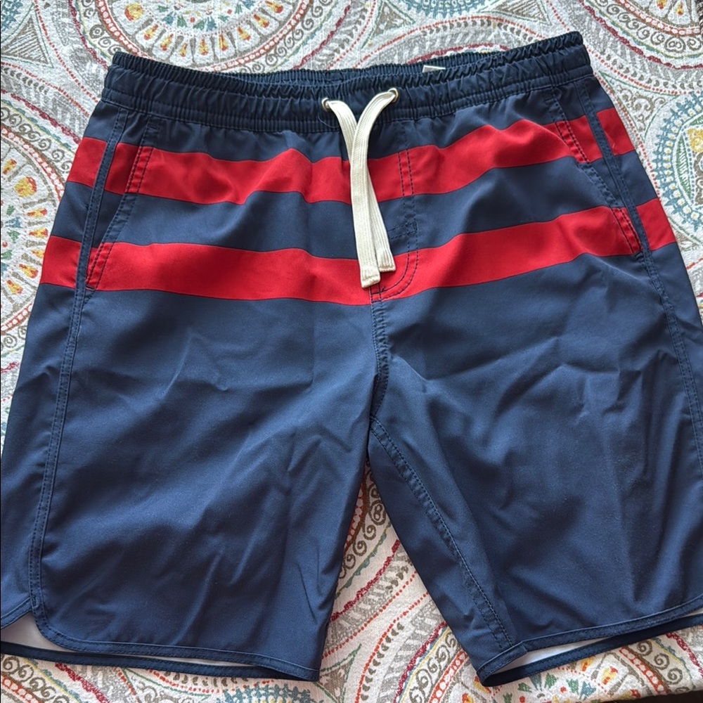 Fair Harbor Blue and White Geometric Swim Trunks